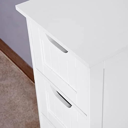 Narrow Bathroom Floor Cabinet with 4 Drawers White X8599