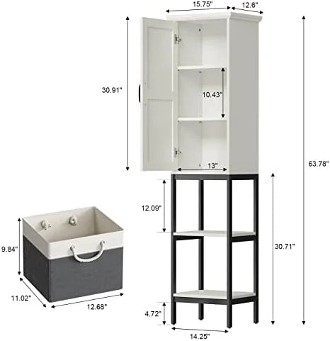 Linen Cabinet with Basket and 5 Shelves D464489