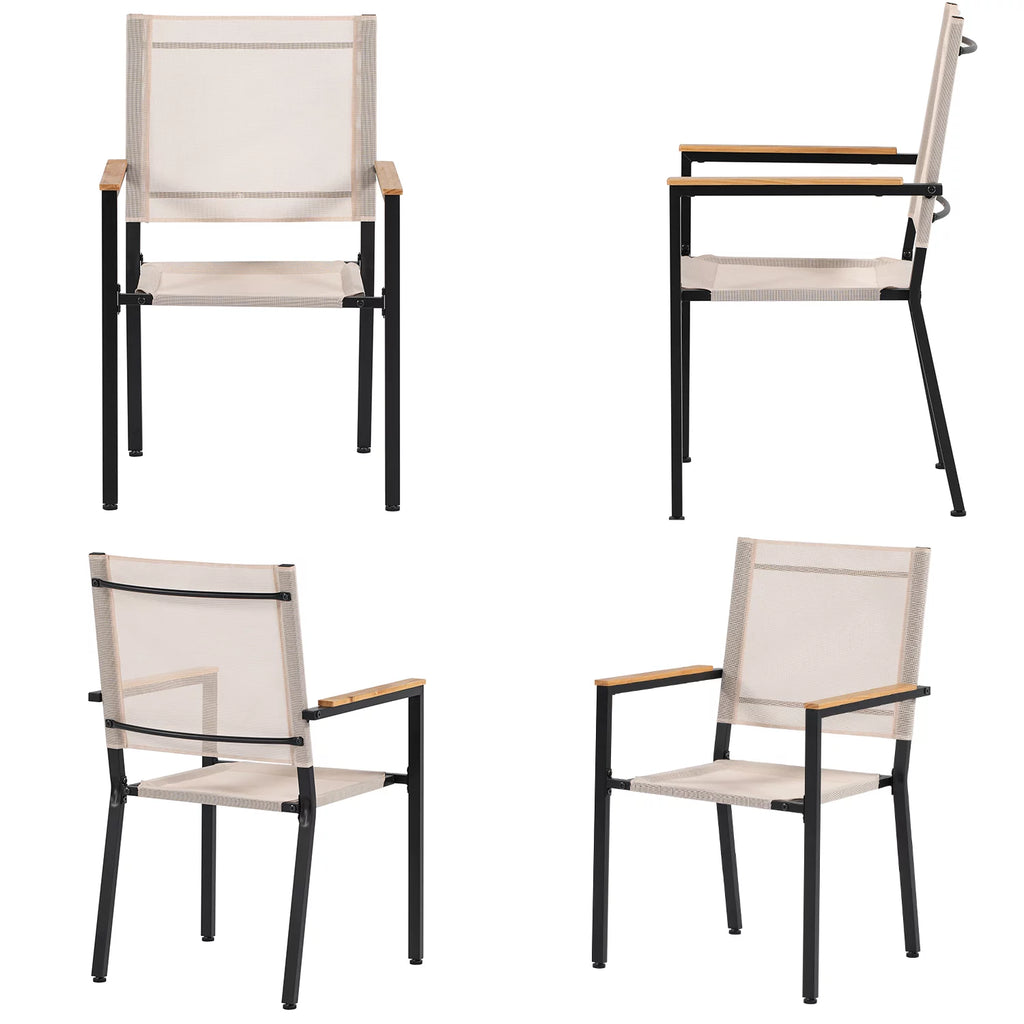 7-Piece Outdoor Patio Dining Set with Wood Top Table and Textilene Chairs X43381