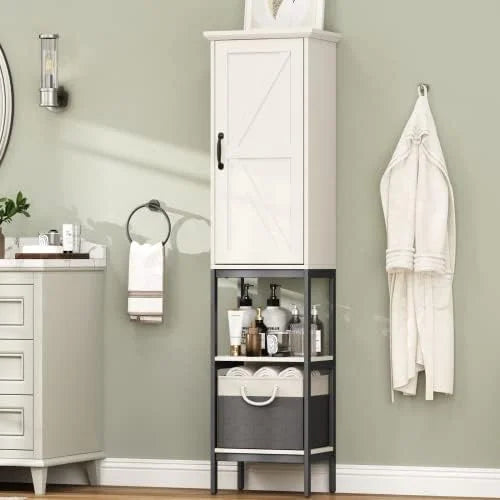 Linen Cabinet with Basket and 5 Shelves D464489